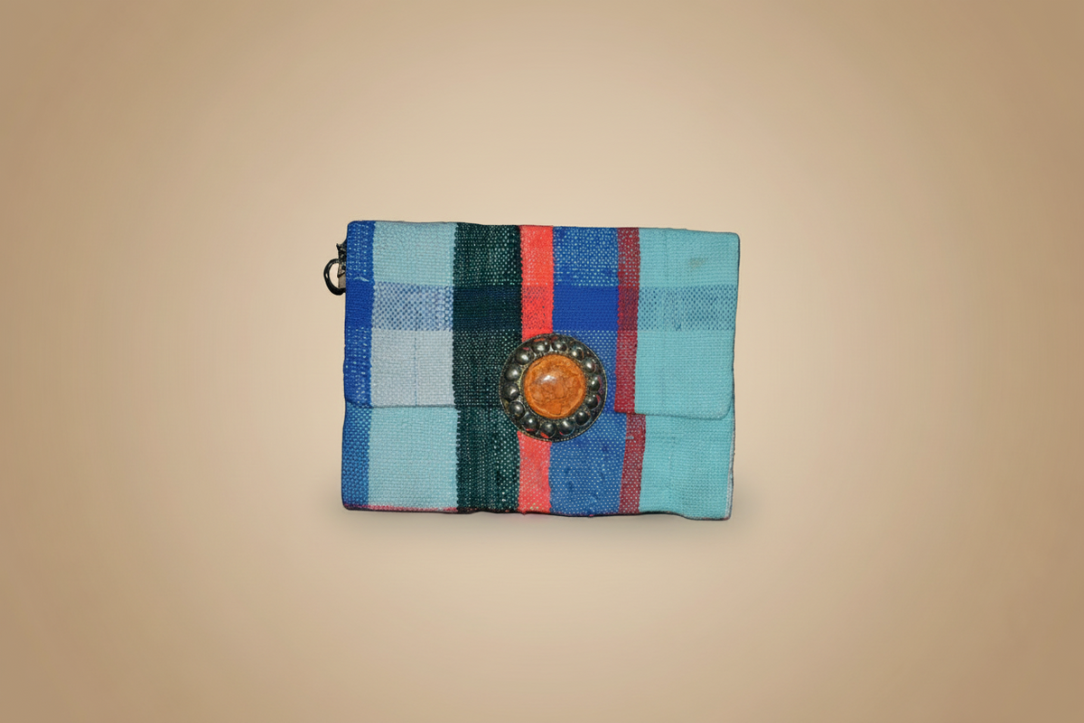 Amina multicolored clutch with chain strap — handmade Berber clutch by Studio Palmier