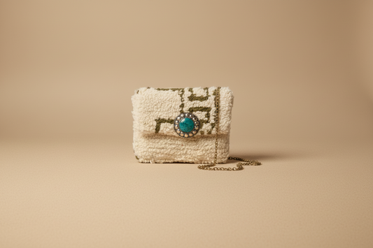 Darija Clutch with gold chain strap — handmade Berber textured  clutch with decorative clasp by Studio Palmier